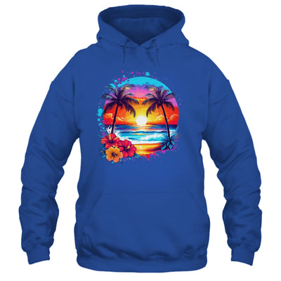 Summer Vacation Beach Palm Trees Hibiscus Flowers Sunset Shirt & Tank Top | teecentury