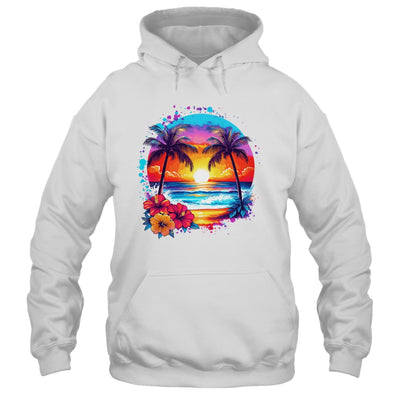 Summer Vacation Beach Palm Trees Hibiscus Flowers Sunset Shirt & Tank Top | teecentury