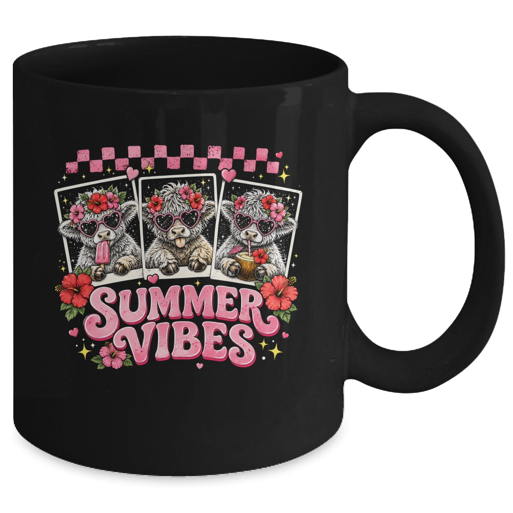 Summer Vibes Highland Cow Funny Beach Vacation Women Girls Mug | teecentury