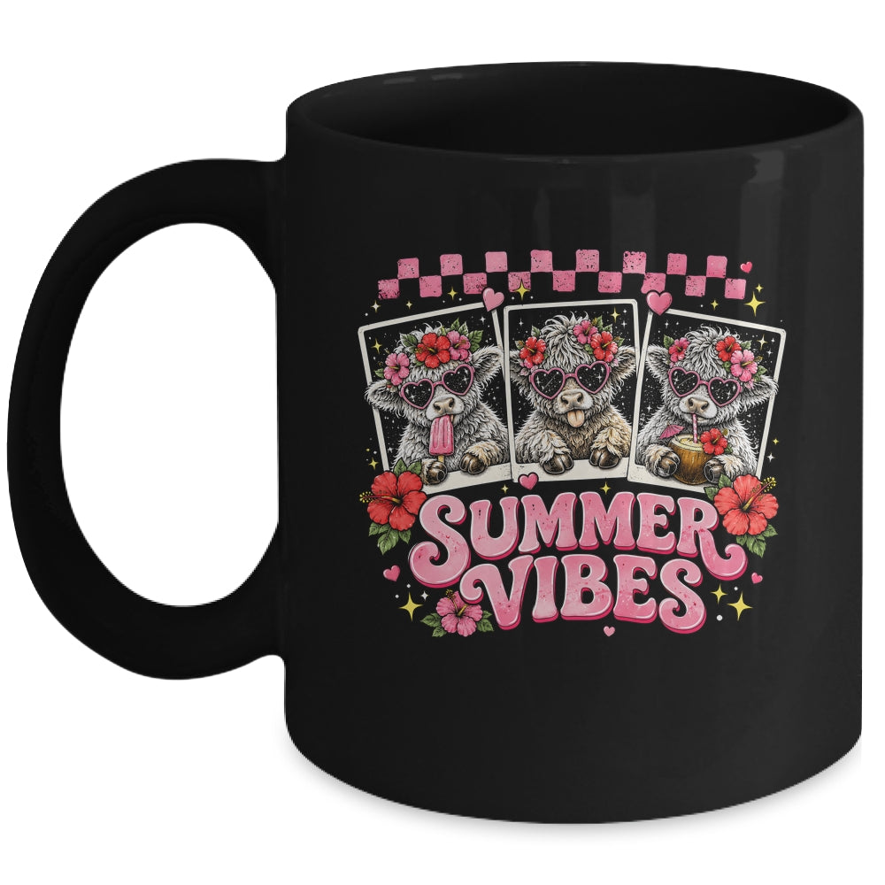 Summer Vibes Highland Cow Funny Beach Vacation Women Girls Mug | teecentury