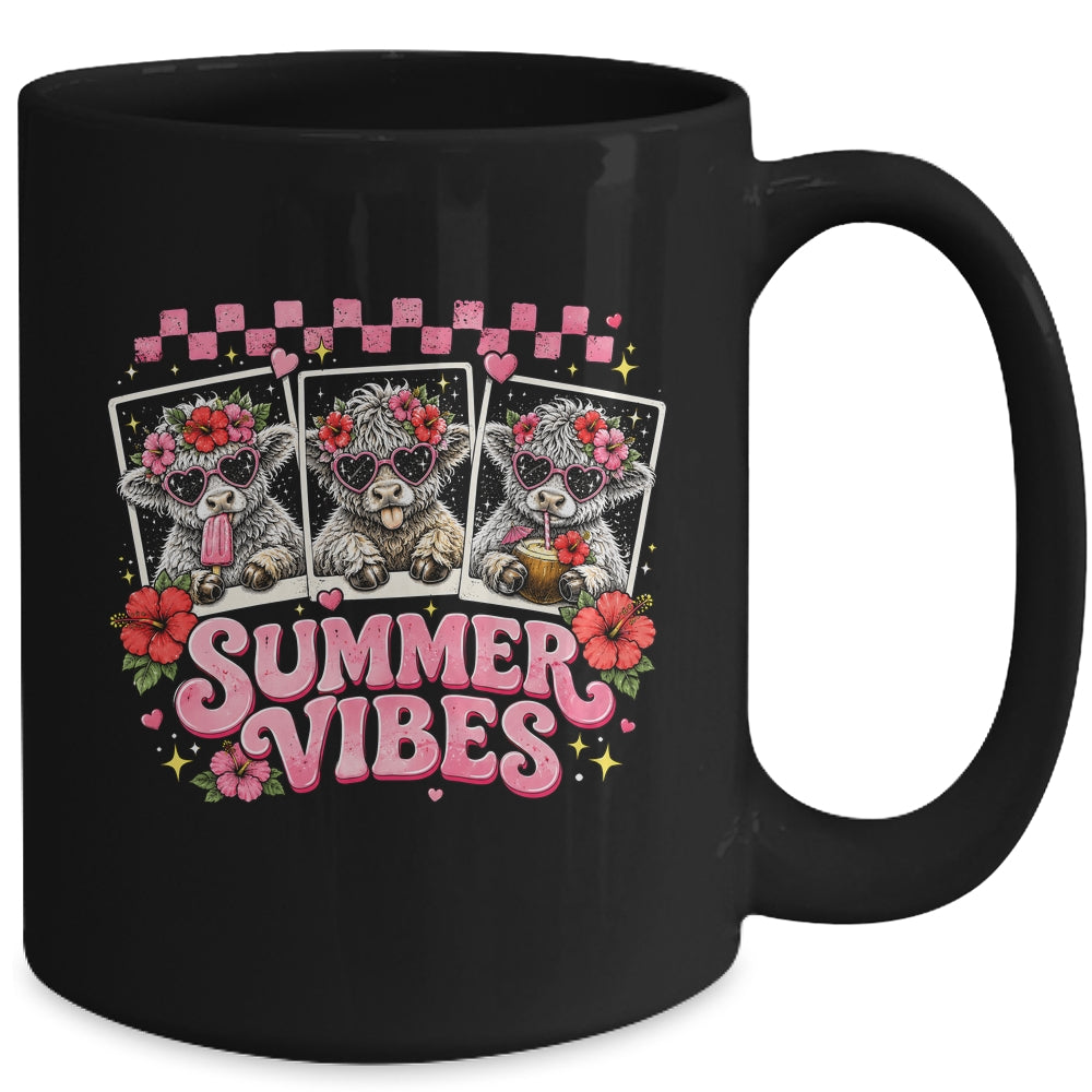 Summer Vibes Highland Cow Funny Beach Vacation Women Girls Mug | teecentury