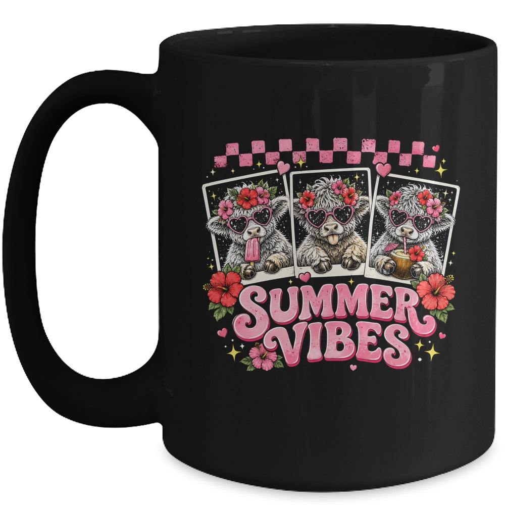 Summer Vibes Highland Cow Funny Beach Vacation Women Girls Mug | teecentury