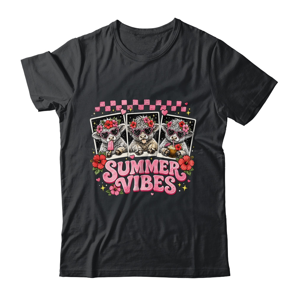 Summer Vibes Highland Cow Funny Beach Vacation Women Girls Shirt & Tank Top | teecentury