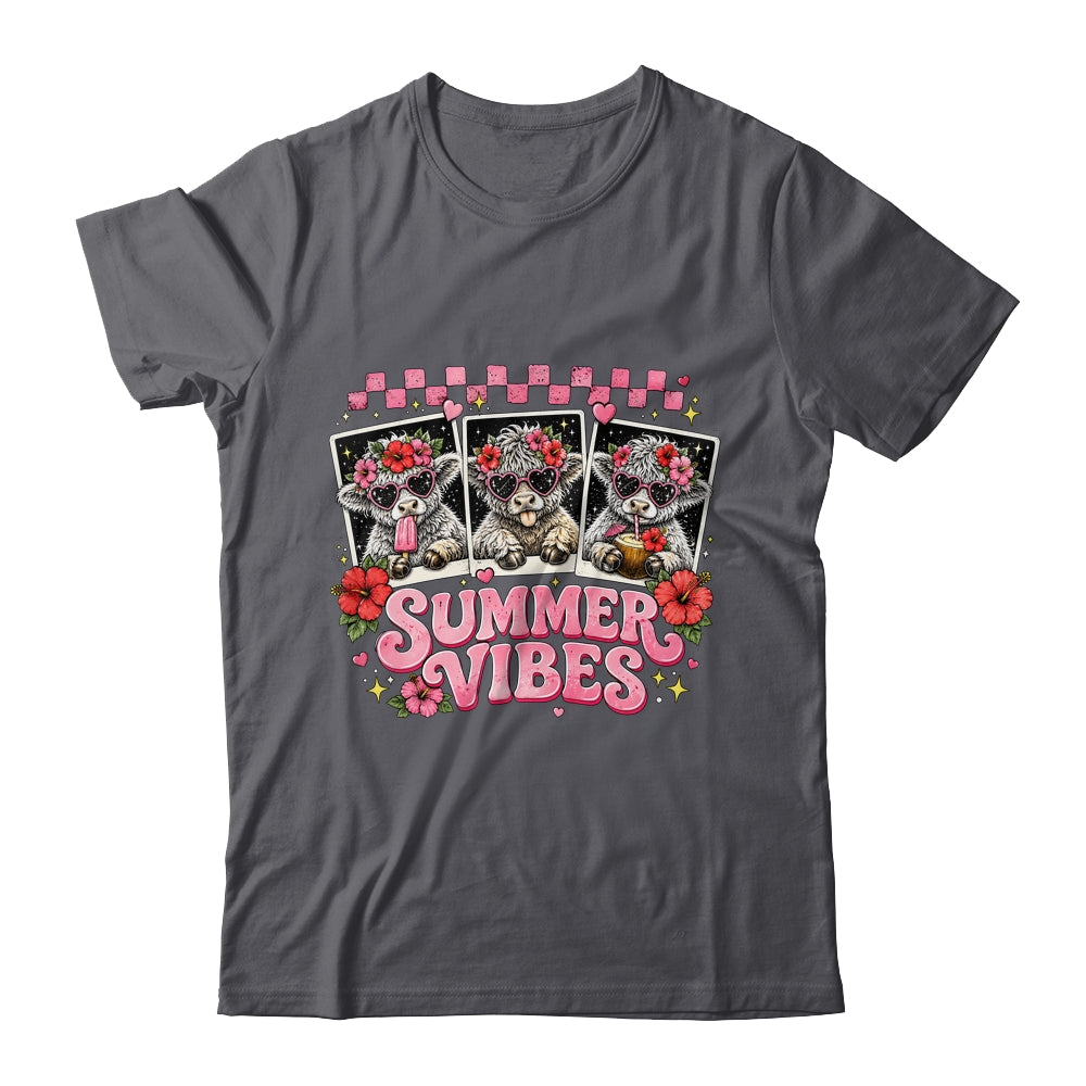 Summer Vibes Highland Cow Funny Beach Vacation Women Girls Shirt & Tank Top | teecentury