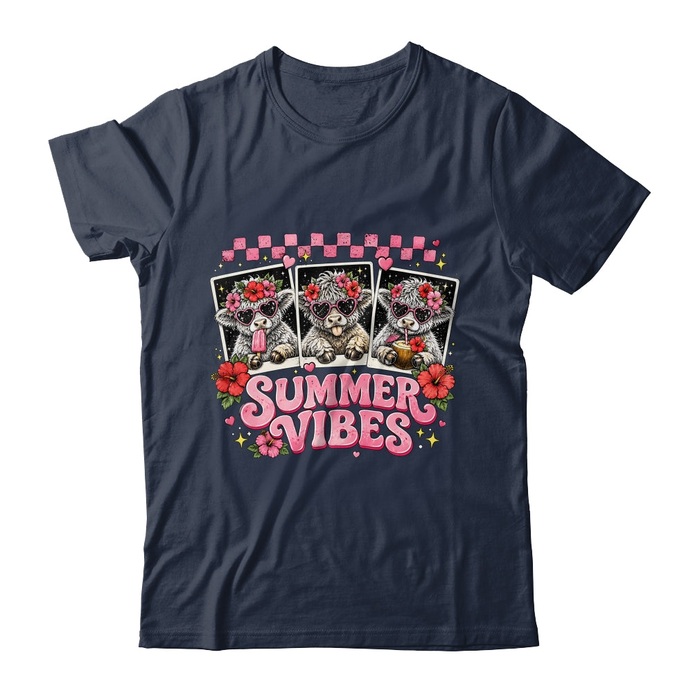 Summer Vibes Highland Cow Funny Beach Vacation Women Girls Shirt & Tank Top | teecentury