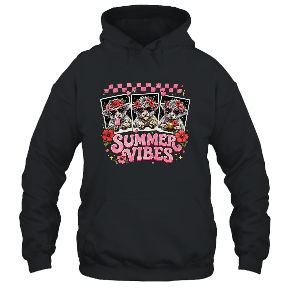 Summer Vibes Highland Cow Funny Beach Vacation Women Girls Shirt & Tank Top | teecentury