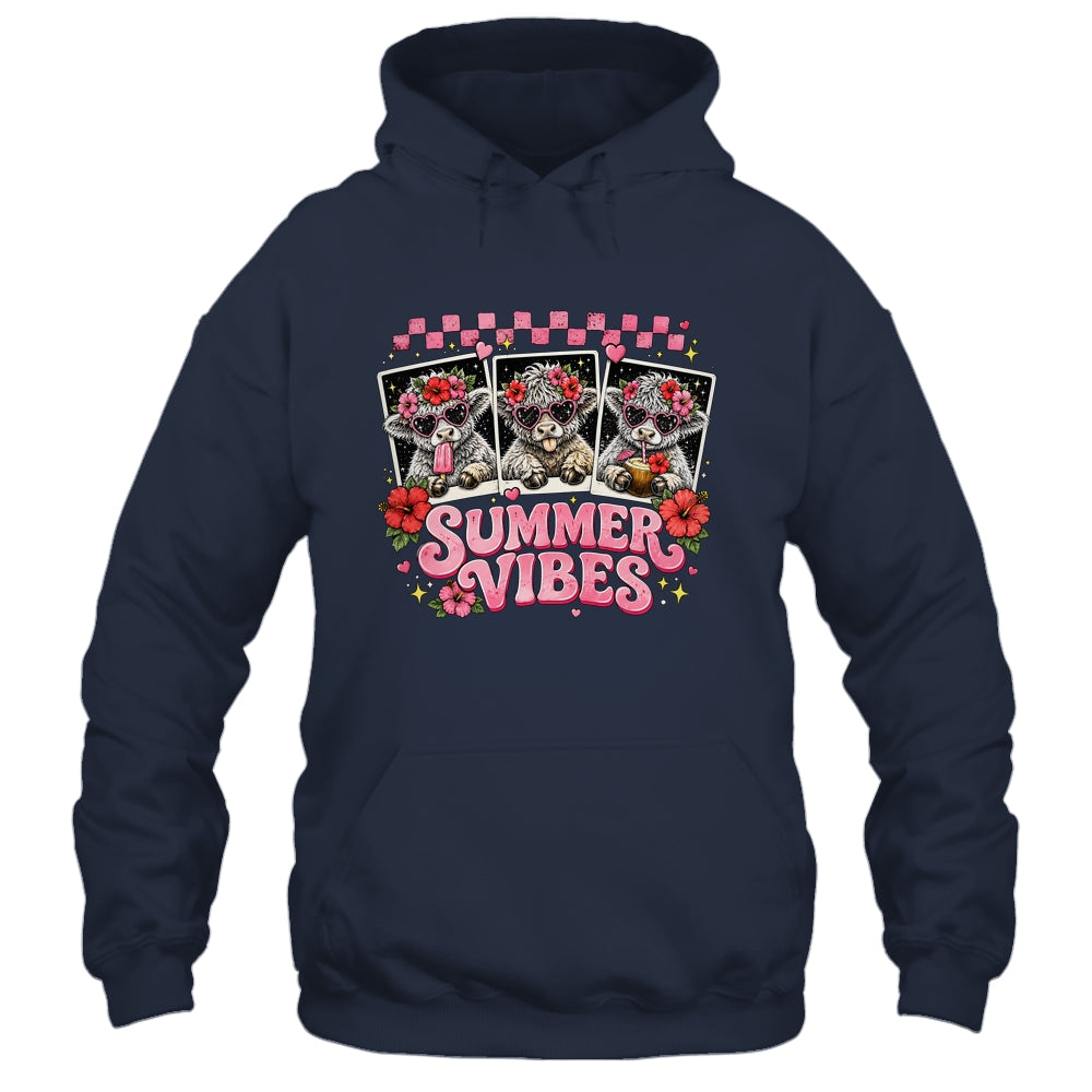 Summer Vibes Highland Cow Funny Beach Vacation Women Girls Shirt & Tank Top | teecentury
