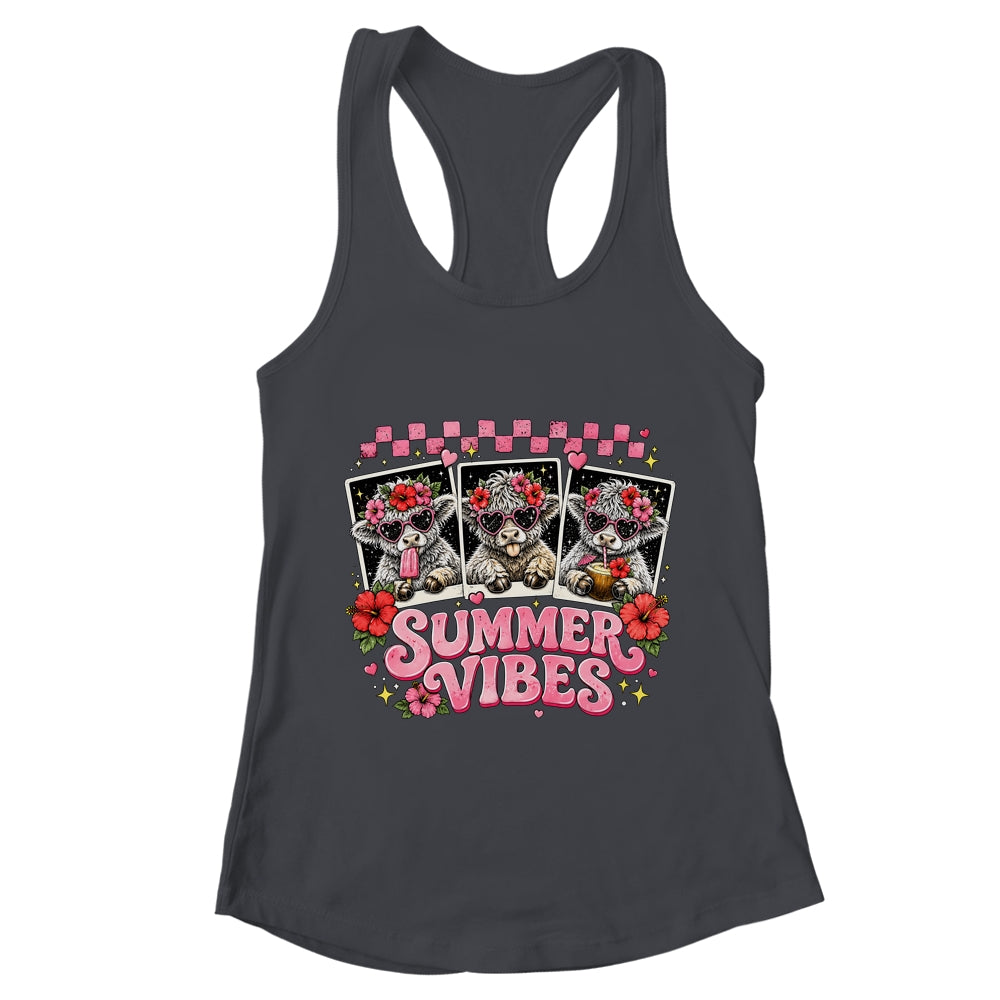 Summer Vibes Highland Cow Funny Beach Vacation Women Girls Shirt & Tank Top | teecentury