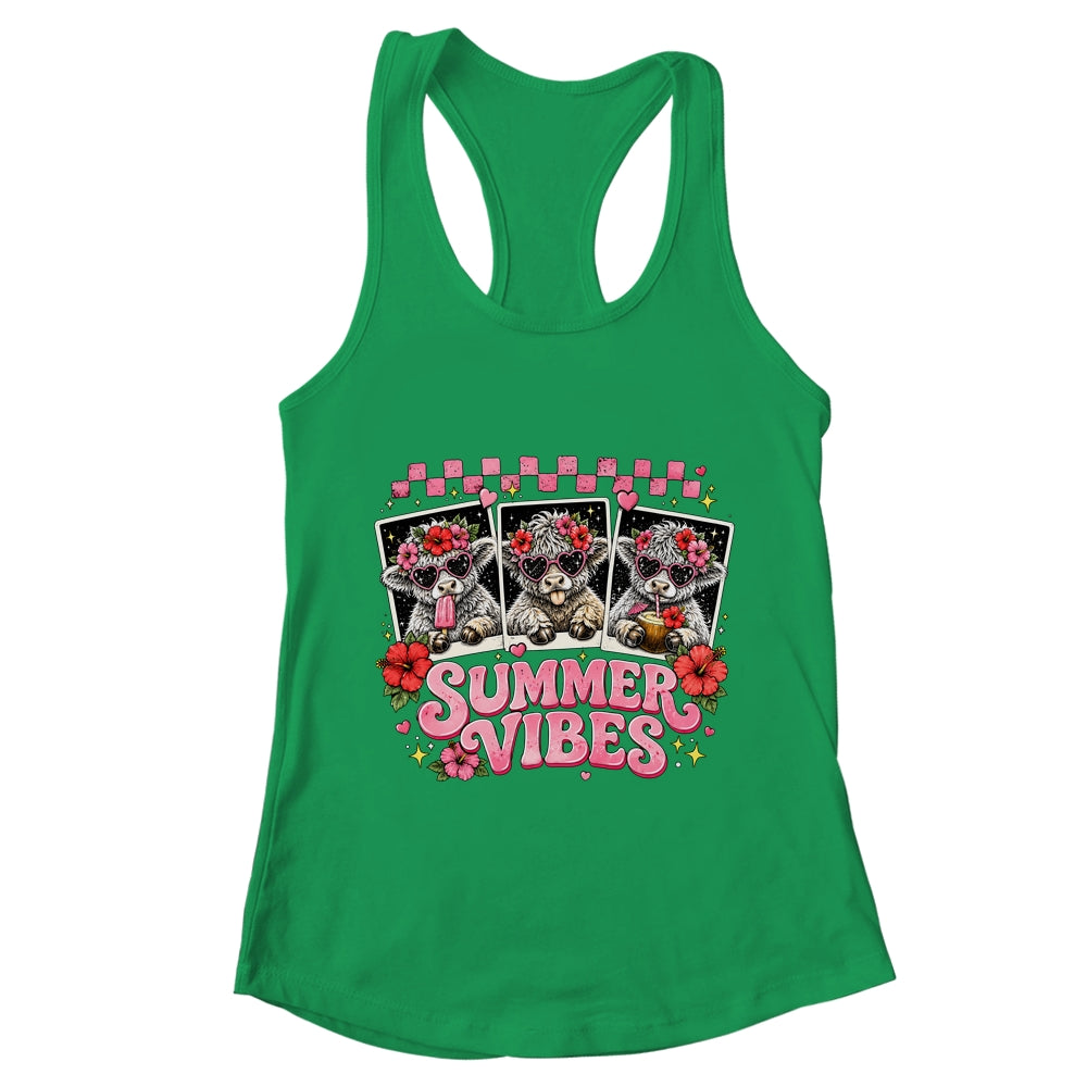 Summer Vibes Highland Cow Funny Beach Vacation Women Girls Shirt & Tank Top | teecentury
