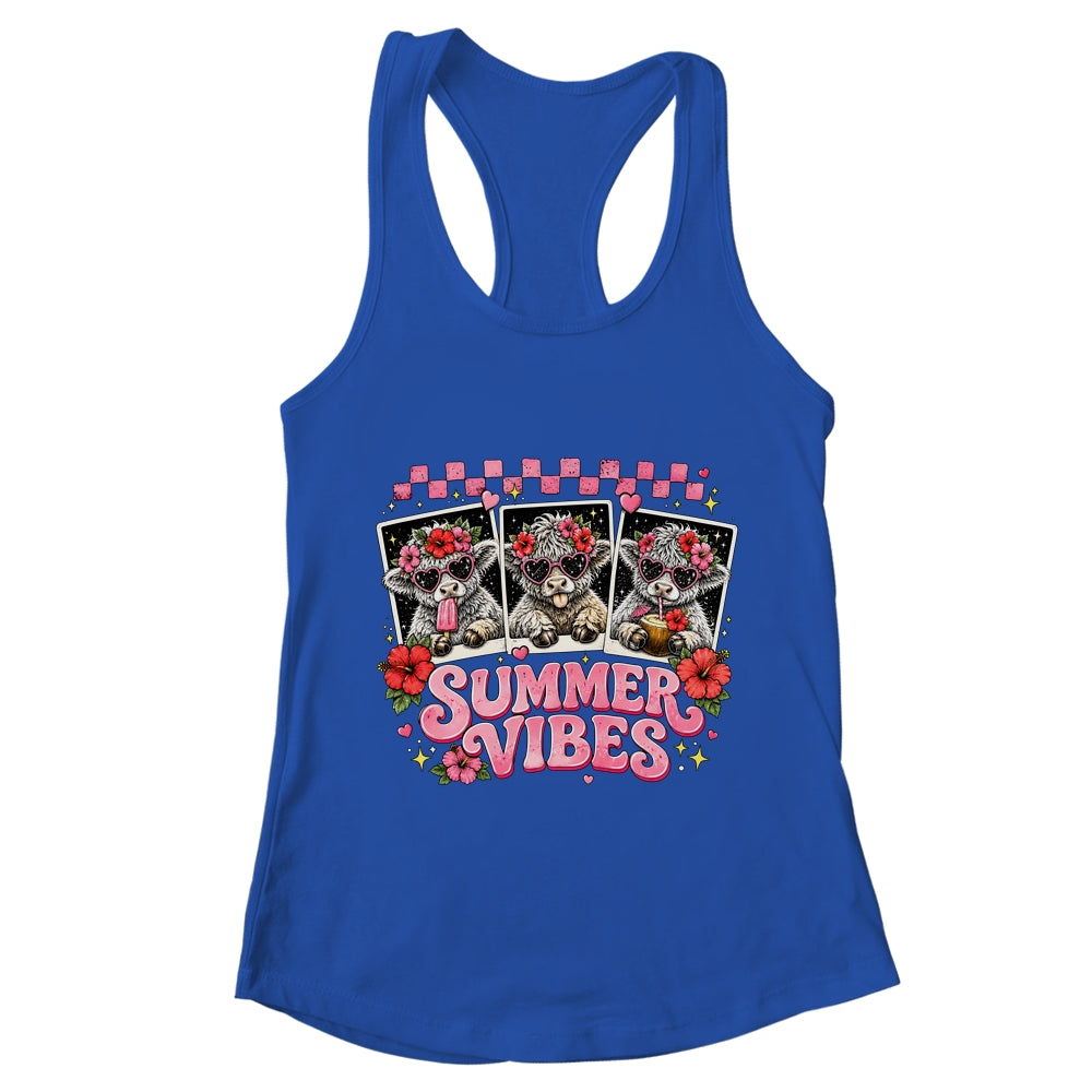 Summer Vibes Highland Cow Funny Beach Vacation Women Girls Shirt & Tank Top | teecentury