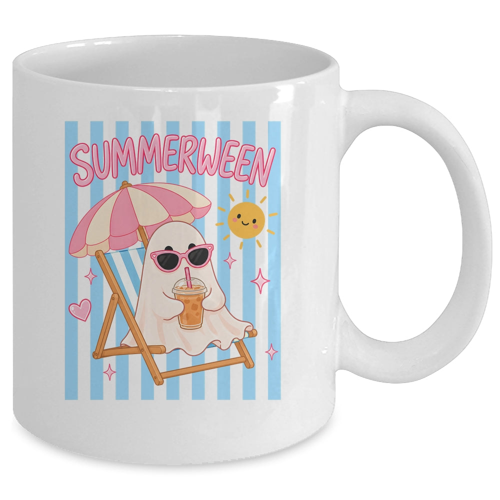 Summerween Ghost Coffee Striped Halloween Summer Spooky Boo Mug | teecentury
