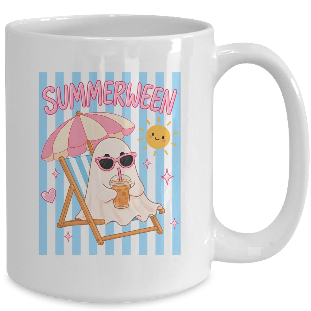 Summerween Ghost Coffee Striped Halloween Summer Spooky Boo Mug | teecentury