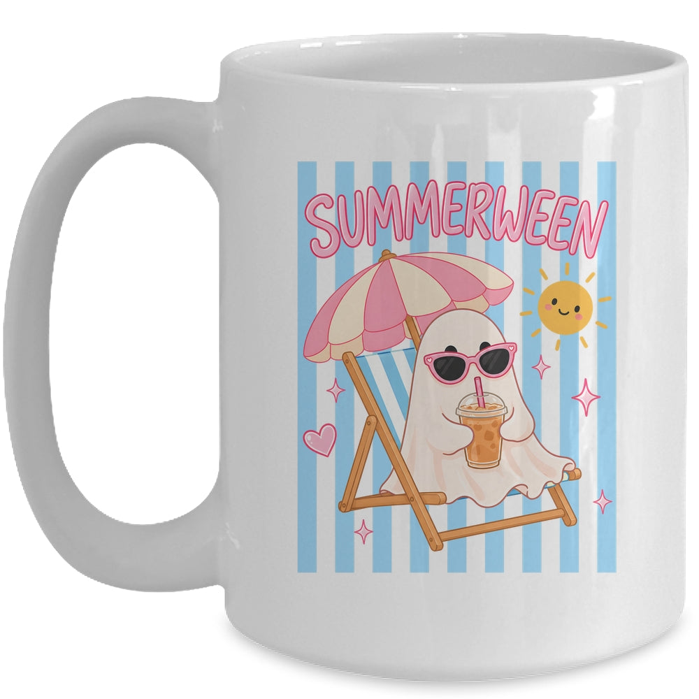 Summerween Ghost Coffee Striped Halloween Summer Spooky Boo Mug | teecentury