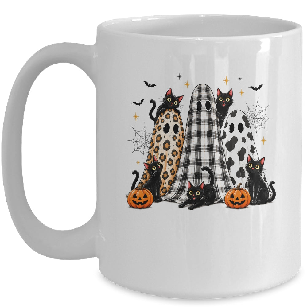 Summerween Ghost Leopard Cat Retro Halloween Spooky Season Mug | teecentury