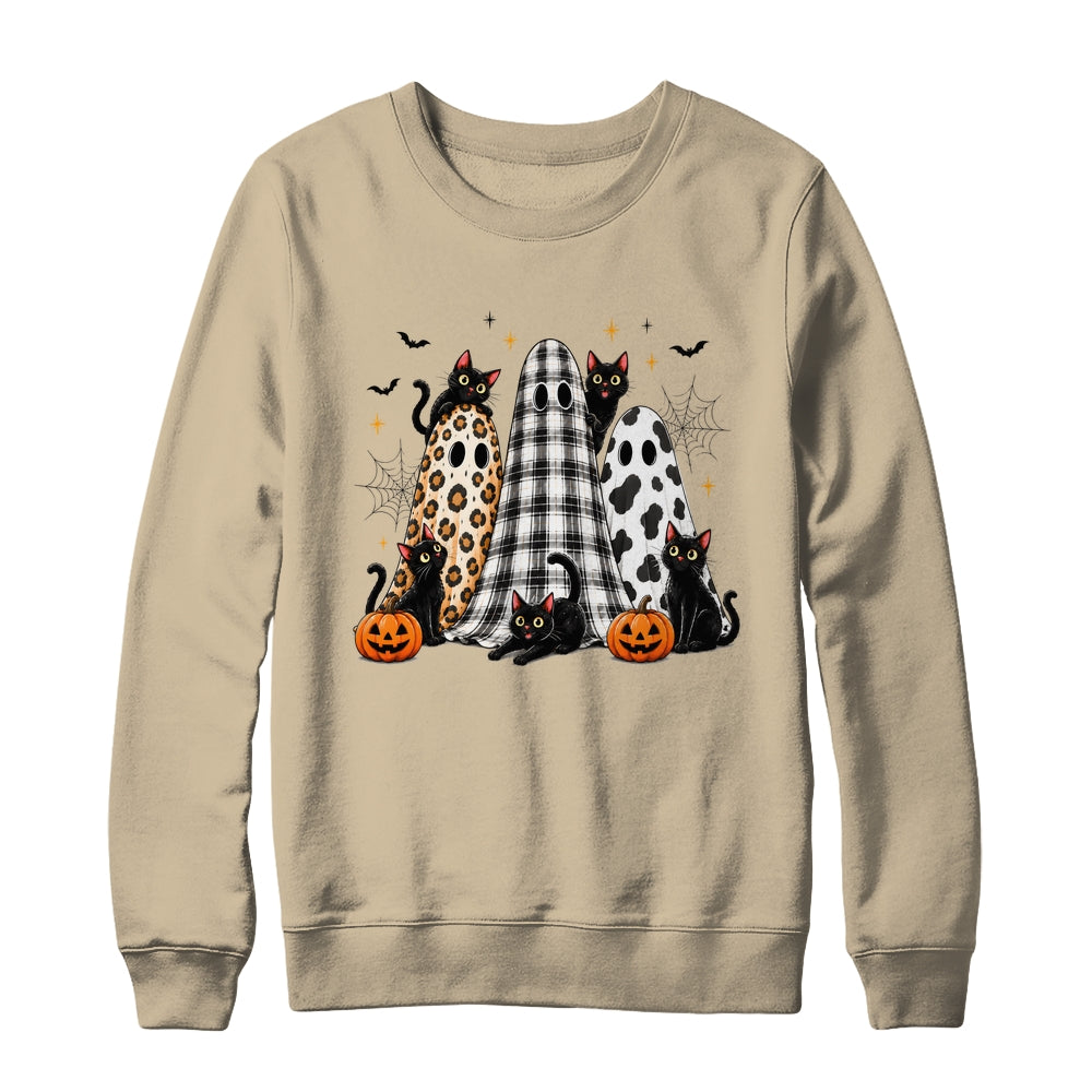 Summerween Ghost Leopard Cat Retro Halloween Spooky Season Shirt & Sweatshirt | teecentury