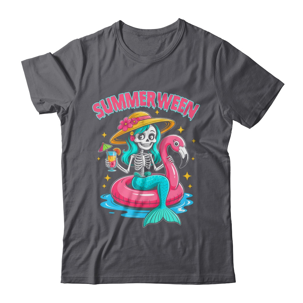 Summerween Mermaid Skeleton Halloween Flamingo Summer Vacay Shirt & Tank Top | teecentury