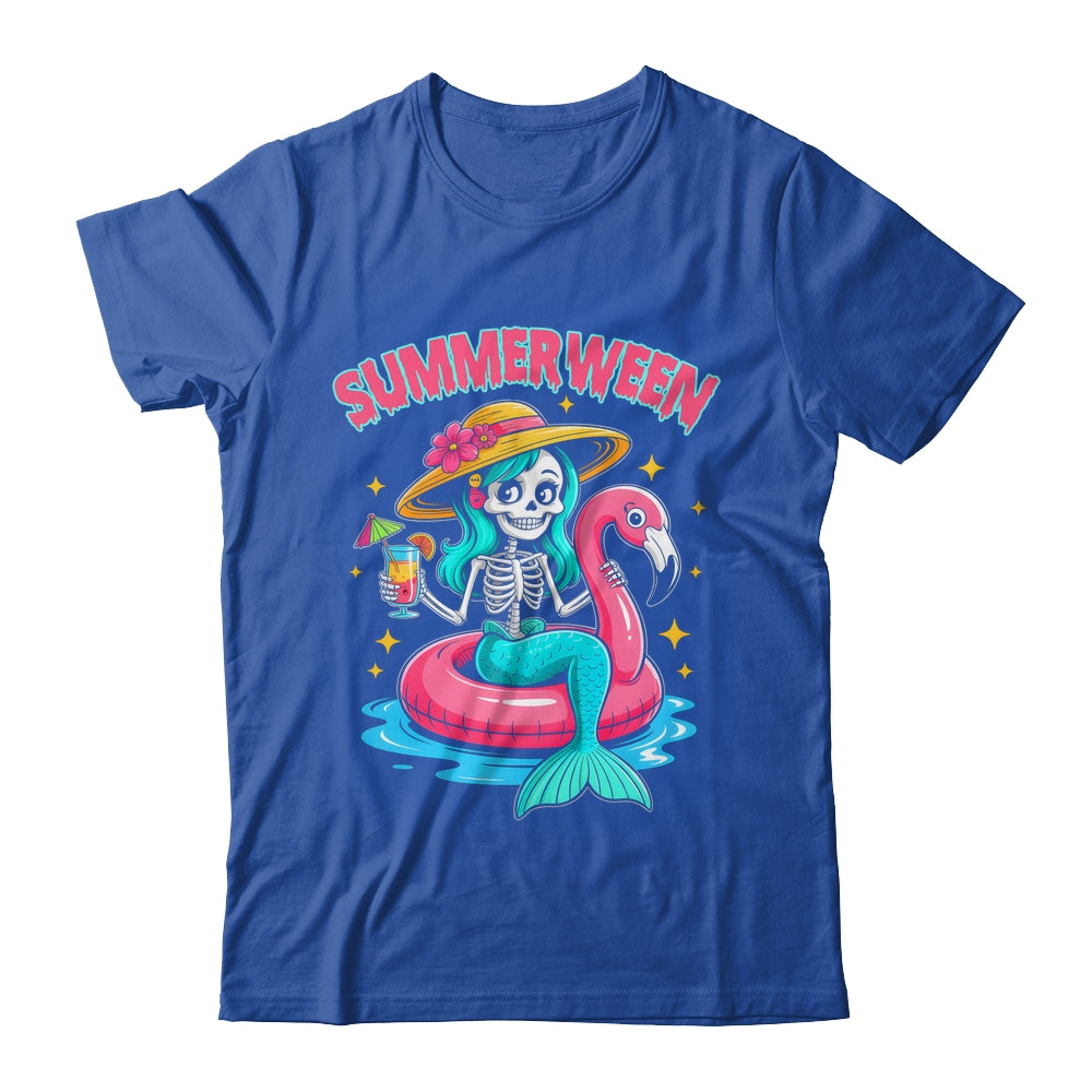 Summerween Mermaid Skeleton Halloween Flamingo Summer Vacay Shirt & Tank Top | teecentury