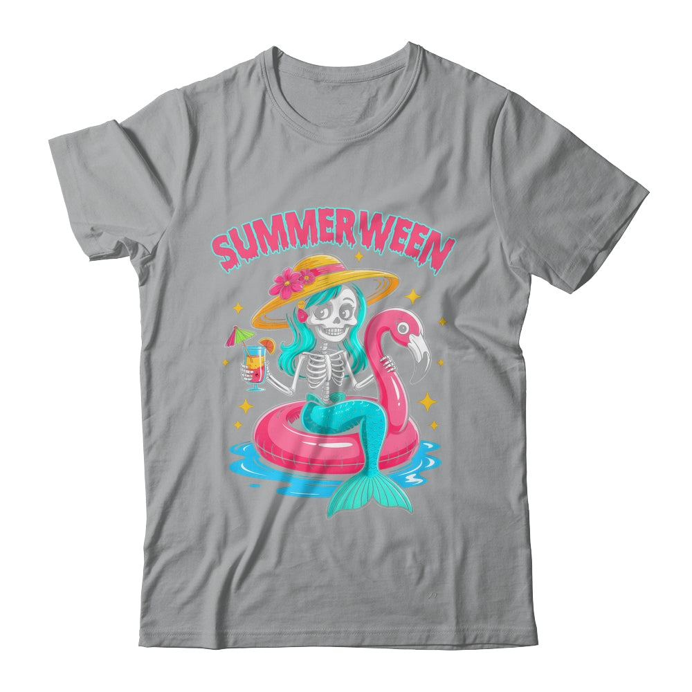 Summerween Mermaid Skeleton Halloween Flamingo Summer Vacay Shirt & Tank Top | teecentury