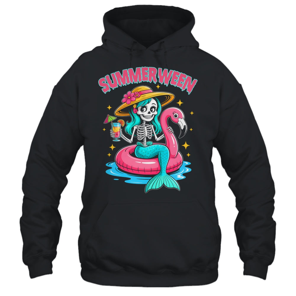 Summerween Mermaid Skeleton Halloween Flamingo Summer Vacay Shirt & Tank Top | teecentury