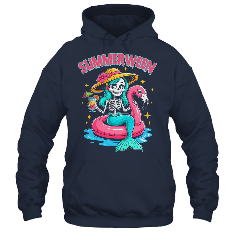 Summerween Mermaid Skeleton Halloween Flamingo Summer Vacay Shirt & Tank Top | teecentury