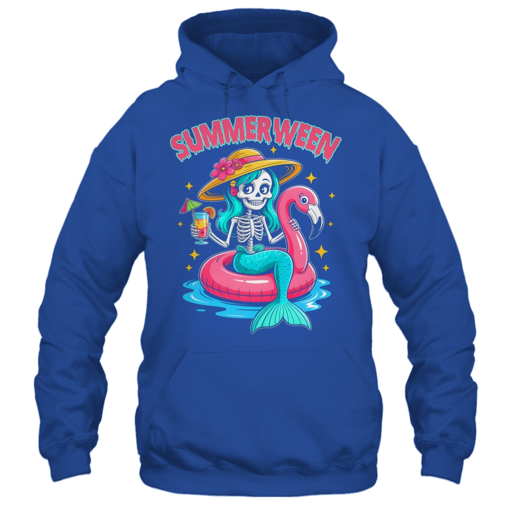 Summerween Mermaid Skeleton Halloween Flamingo Summer Vacay Shirt & Tank Top | teecentury