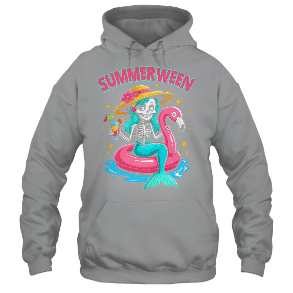 Summerween Mermaid Skeleton Halloween Flamingo Summer Vacay Shirt & Tank Top | teecentury