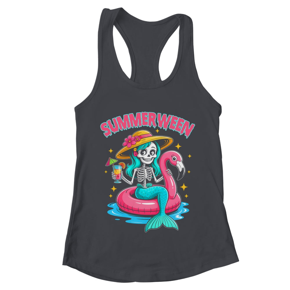 Summerween Mermaid Skeleton Halloween Flamingo Summer Vacay Shirt & Tank Top | teecentury