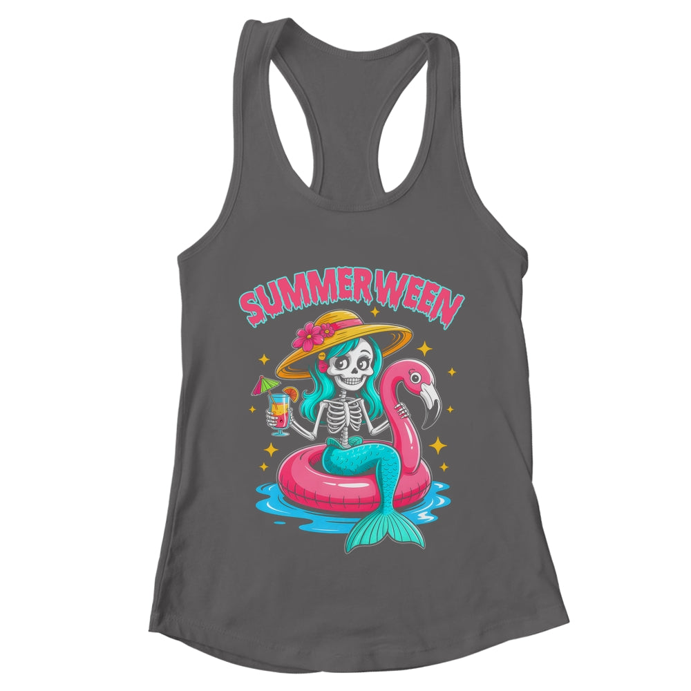 Summerween Mermaid Skeleton Halloween Flamingo Summer Vacay Shirt & Tank Top | teecentury