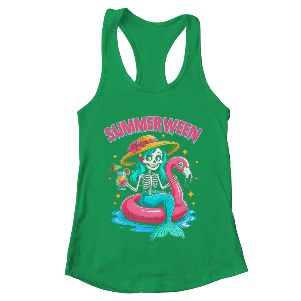 Summerween Mermaid Skeleton Halloween Flamingo Summer Vacay Shirt & Tank Top | teecentury