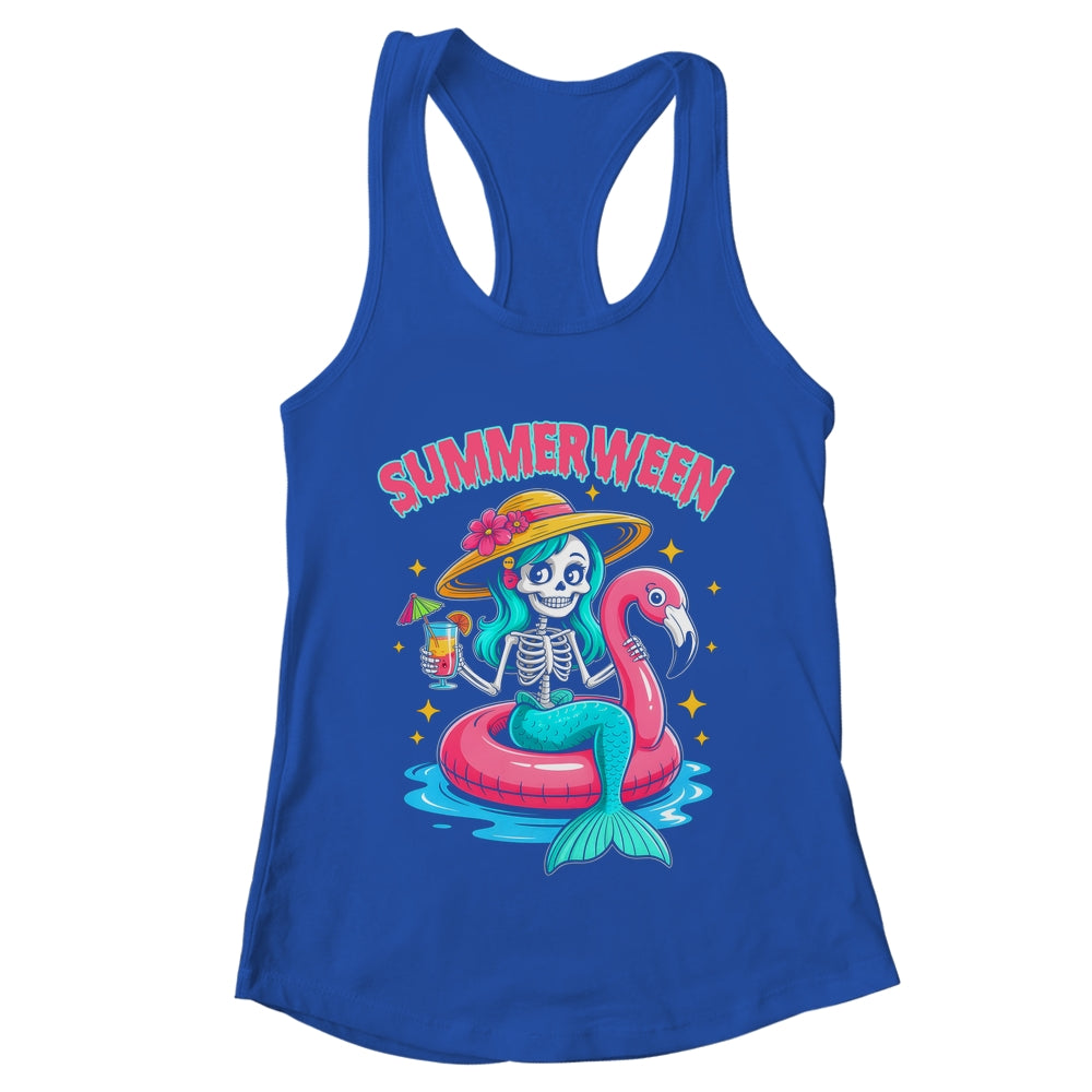 Summerween Mermaid Skeleton Halloween Flamingo Summer Vacay Shirt & Tank Top | teecentury