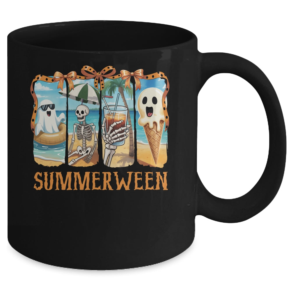 Summerween Skeleton Ghost Beach Party Summer Halloween Vibes Mug | teecentury