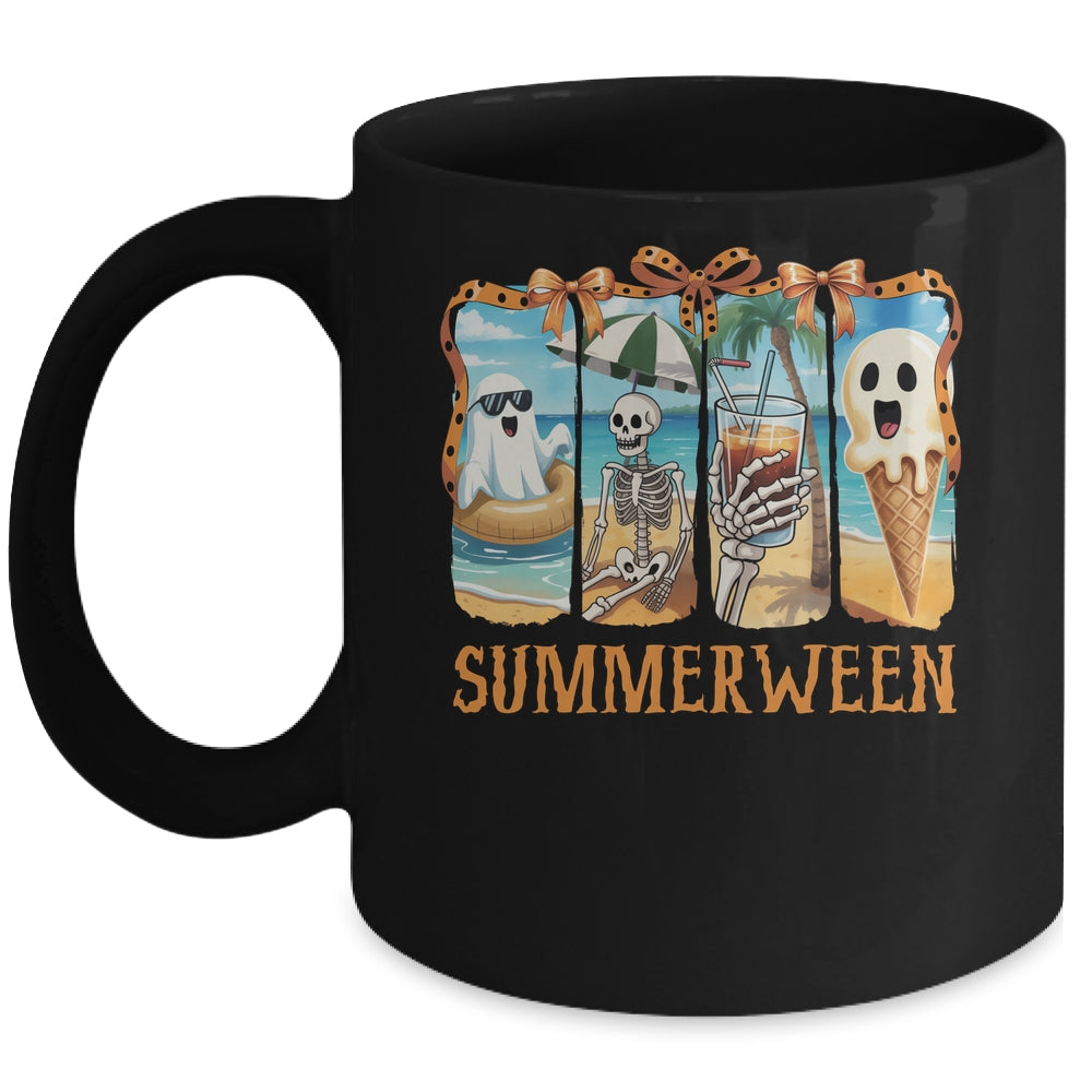Summerween Skeleton Ghost Beach Party Summer Halloween Vibes Mug | teecentury