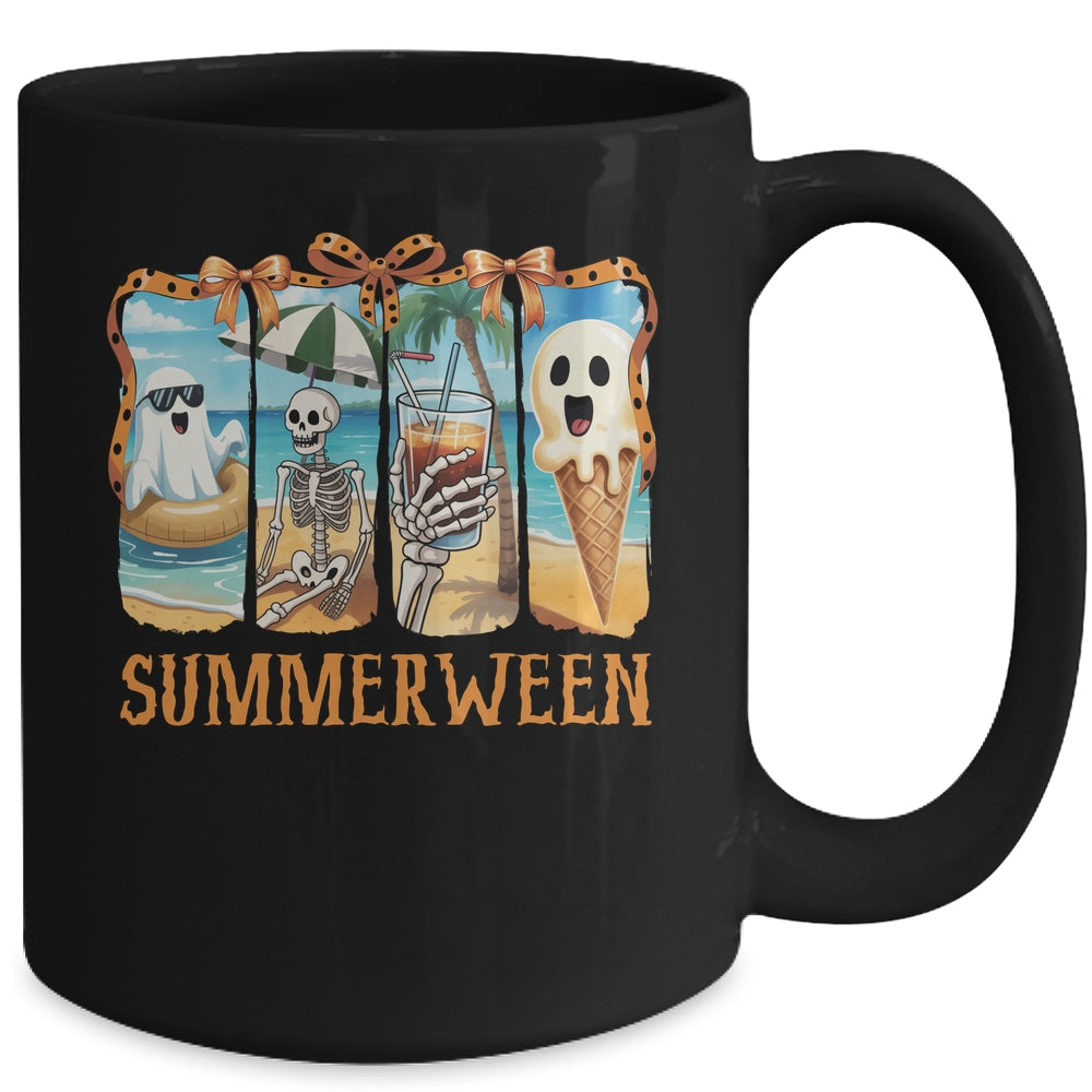 Summerween Skeleton Ghost Beach Party Summer Halloween Vibes Mug | teecentury