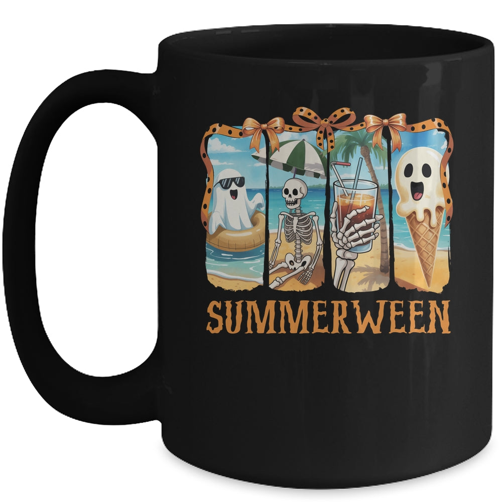 Summerween Skeleton Ghost Beach Party Summer Halloween Vibes Mug | teecentury