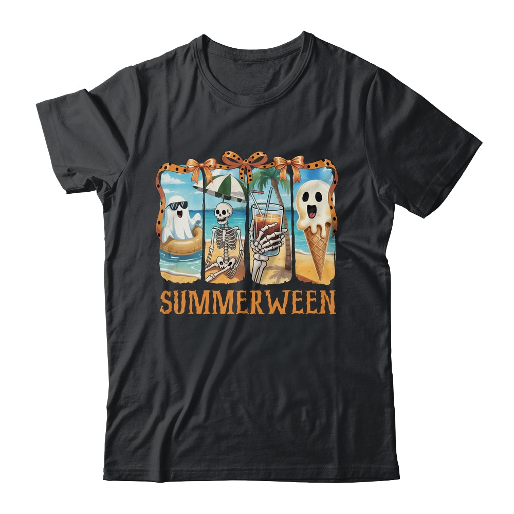 Summerween Skeleton Ghost Beach Party Summer Halloween Vibes Shirt & Tank Top | teecentury