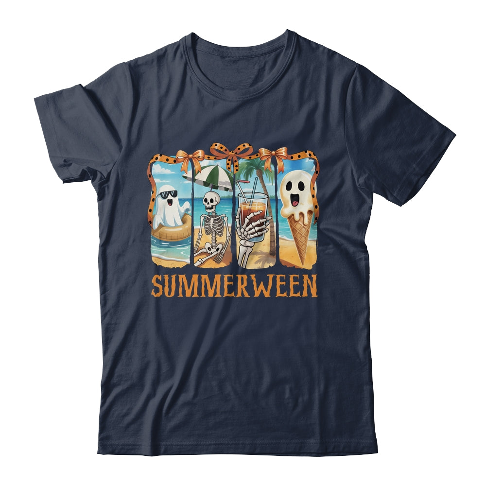 Summerween Skeleton Ghost Beach Party Summer Halloween Vibes Shirt & Tank Top | teecentury