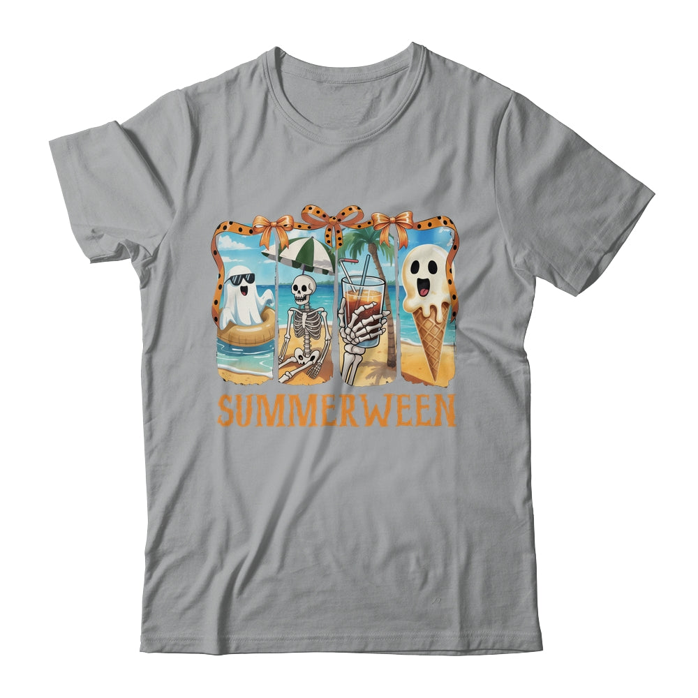Summerween Skeleton Ghost Beach Party Summer Halloween Vibes Shirt & Tank Top | teecentury