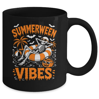 Summerween Vibes Skeleton Floating Pool Pumpkin Halloween Mug | teecentury