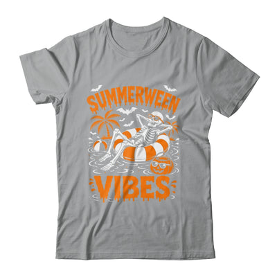 Summerween Vibes Skeleton Floating Pool Pumpkin Halloween Shirt & Tank Top | teecentury