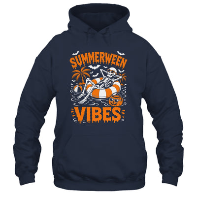 Summerween Vibes Skeleton Floating Pool Pumpkin Halloween Shirt & Tank Top | teecentury