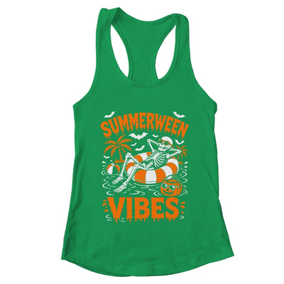 Summerween Vibes Skeleton Floating Pool Pumpkin Halloween Shirt & Tank Top | teecentury