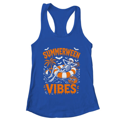 Summerween Vibes Skeleton Floating Pool Pumpkin Halloween Shirt & Tank Top | teecentury