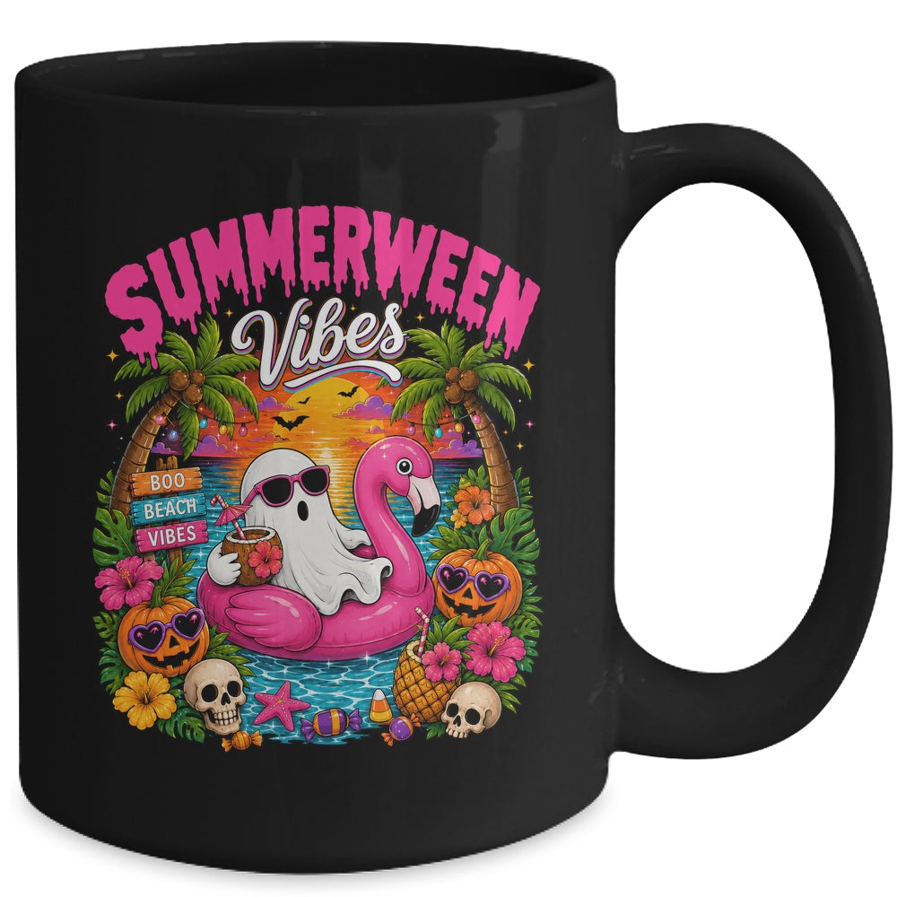 Summerween Vibes Spooky Ghost Beach Summer Halloween Women Mug | teecentury