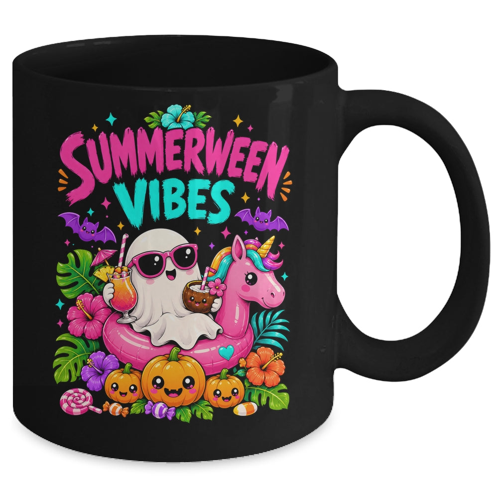 Summerween Vibes Spooky Ghost Unicorn Halloween Beach Summer Mug | teecentury