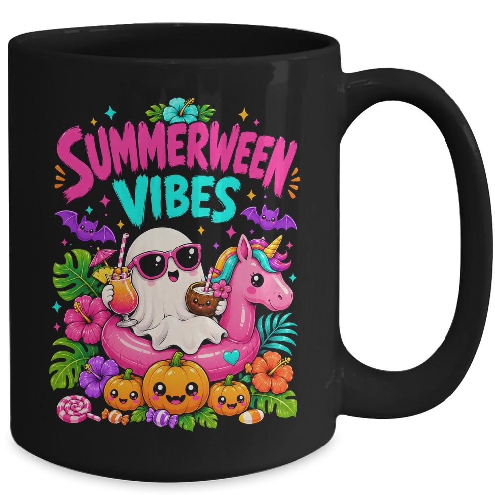 Summerween Vibes Spooky Ghost Unicorn Halloween Beach Summer Mug | teecentury