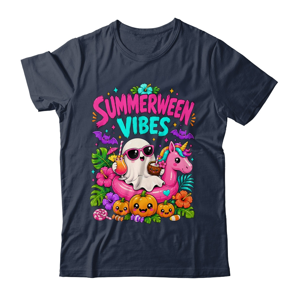 Summerween Vibes Spooky Ghost Unicorn Halloween Beach Summer Shirt & Tank Top | teecentury