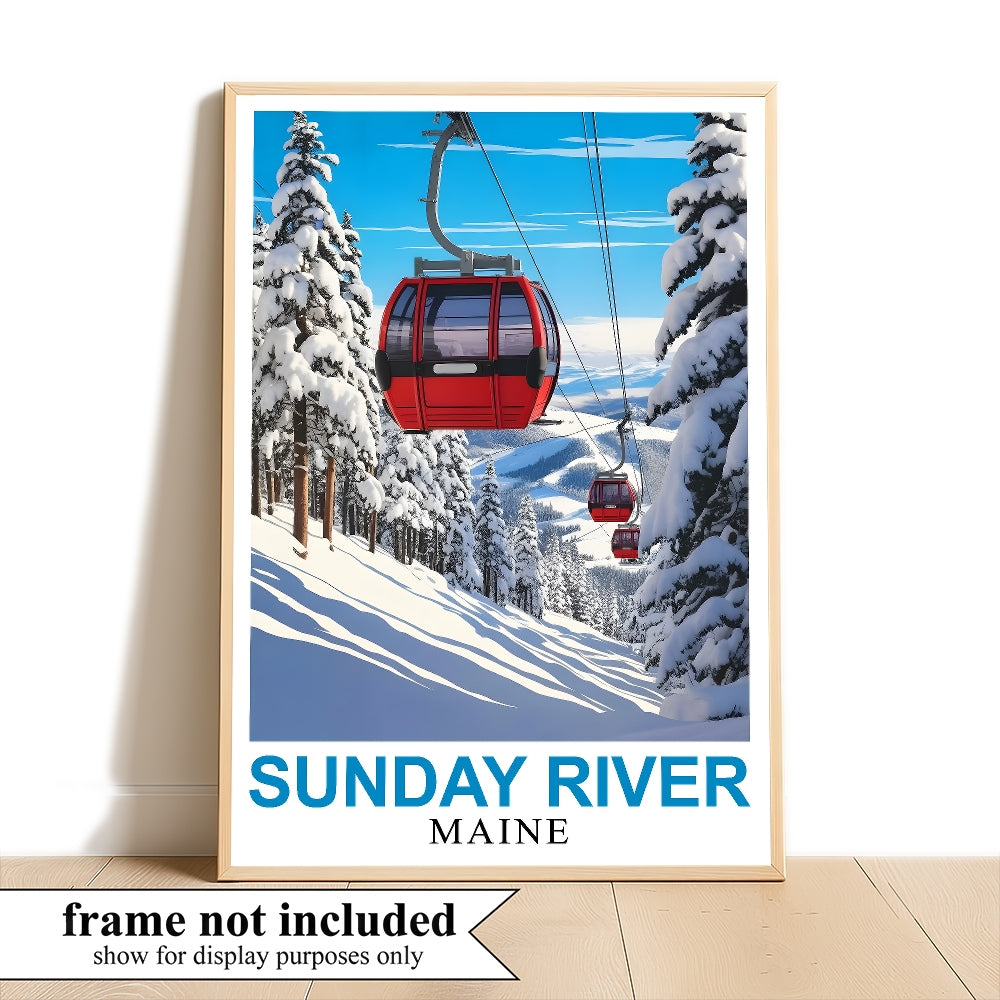 Sunday River Maine Travel Poster Winter Ski Resort Ski Lovers Wall Art Decor Painting Landscape Print Picture Ideal For Home Office Living Room Bedroom Decor Unframed | teecentury