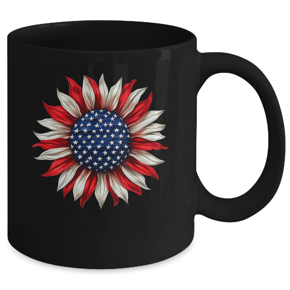 Sunflower American Flag USA 4th Of July Women Men Girls Mug | teecentury