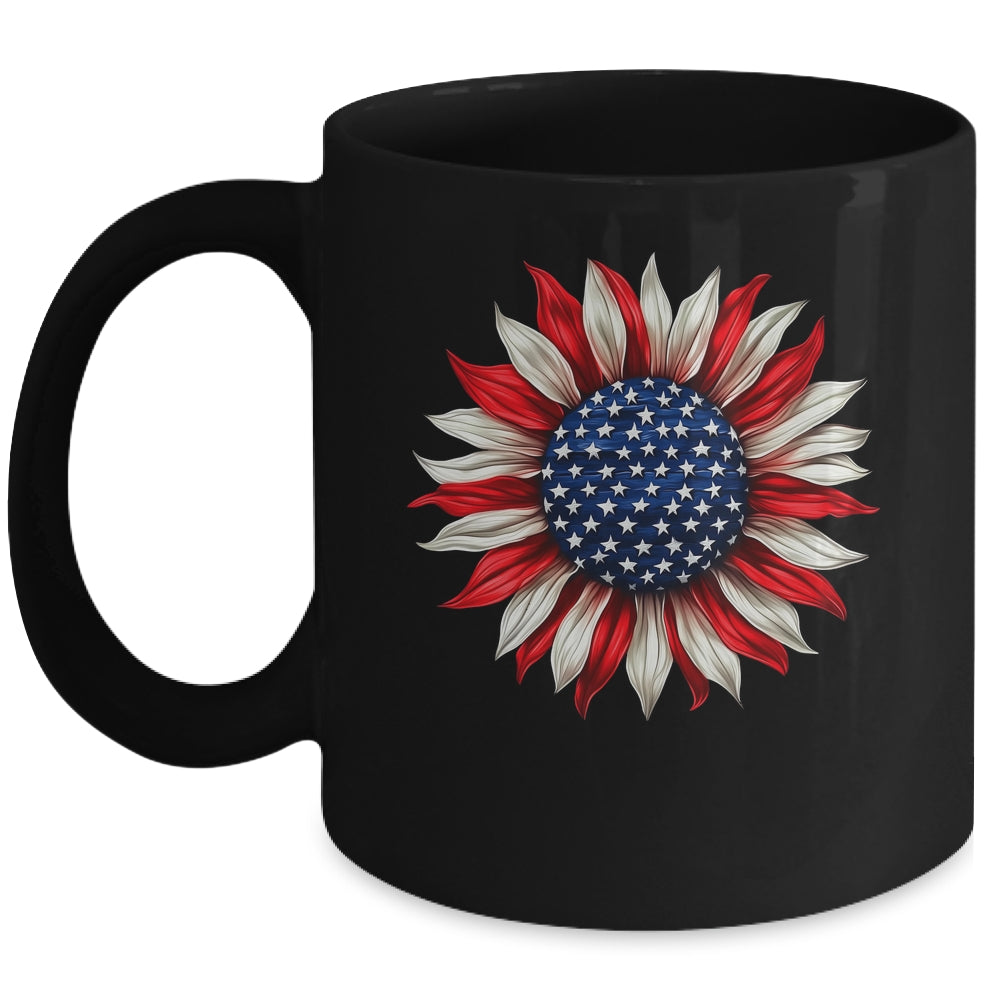 Sunflower American Flag USA 4th Of July Women Men Girls Mug | teecentury
