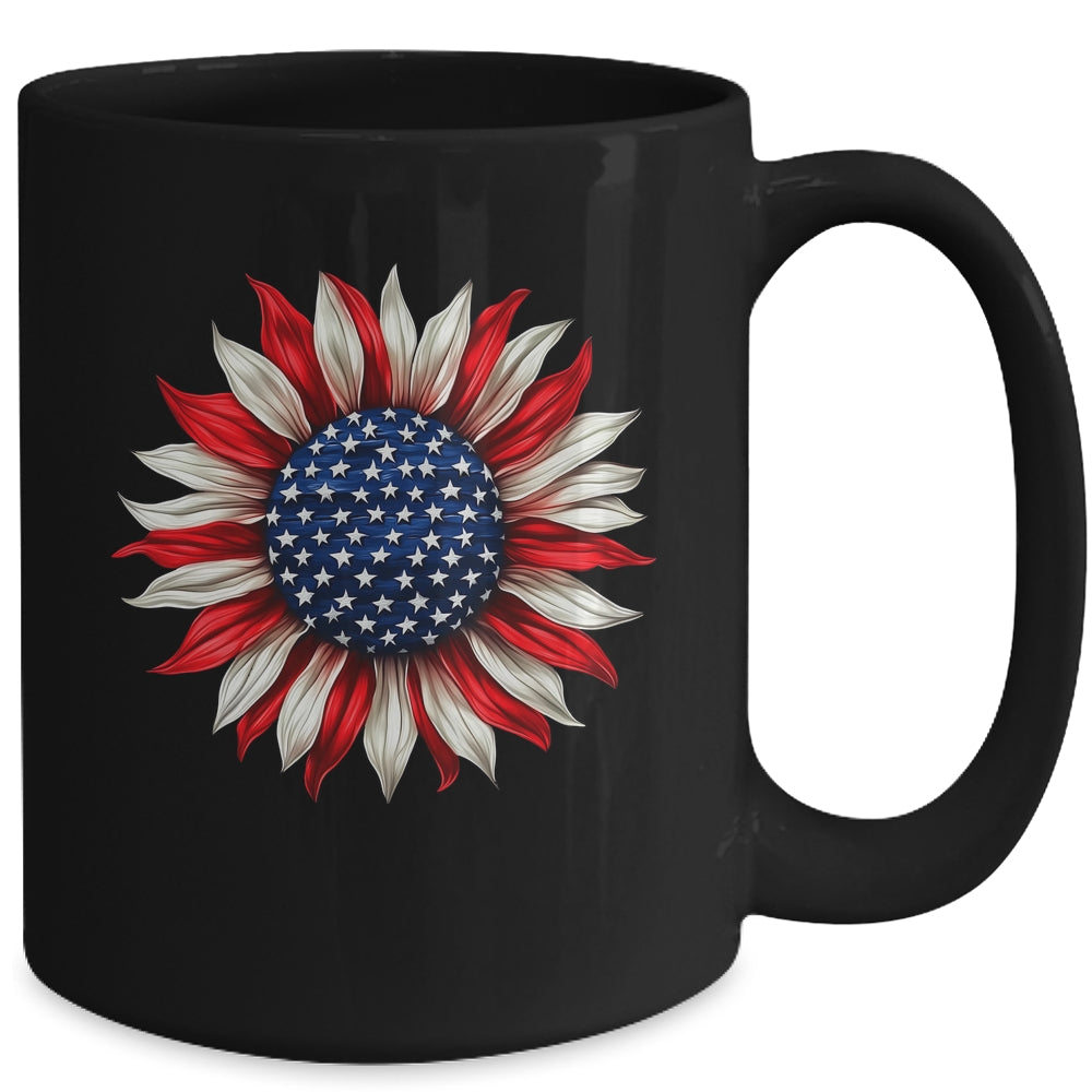 Sunflower American Flag USA 4th Of July Women Men Girls Mug | teecentury